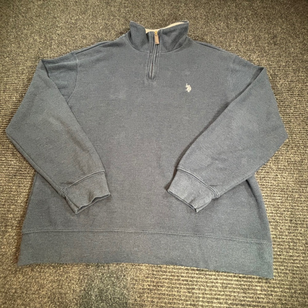 US Polo Assn Mens XL Quarter Zip Pullover Sweater‎ Navy Blue Knit Ribbed XL